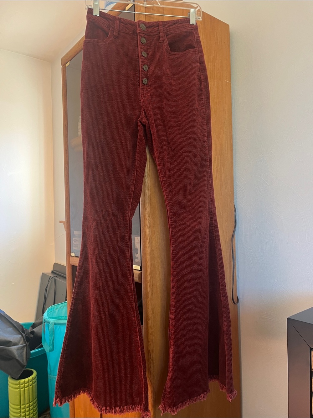 High-Waisted Corduroy Super Flare Jeans in red Burgundy